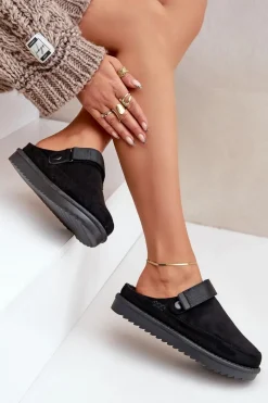 Discount Boto Ocieplane Kapcie Damskie Na Platformie Czarne Neliel Czarny