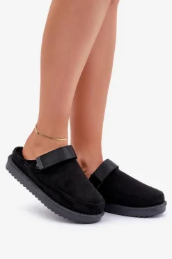 Discount Boto Ocieplane Kapcie Damskie Na Platformie Czarne Neliel Czarny