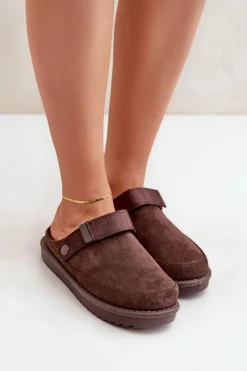 Kapcie Klasyczne>Boto Ocieplane Kapcie Damskie Na Platformie Czekoladowe Neliel Brązowy