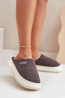 Kapcie Klasyczne>Big Star Shoes Ocieplane Kapcie Na Grubej Podeszwie Big Star MM274134 Ciemnoszare Szary