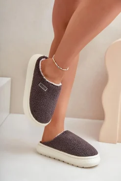 Kapcie Klasyczne>Big Star Shoes Ocieplane Kapcie Na Grubej Podeszwie Big Star MM274134 Ciemnoszare Szary