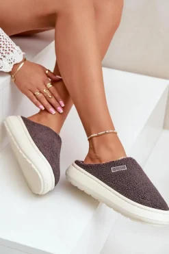 Kapcie Klasyczne></noscript>Big Star Shoes Ocieplane Kapcie Na Grubej Podeszwie Big Star MM274134 Ciemnoszare Szary