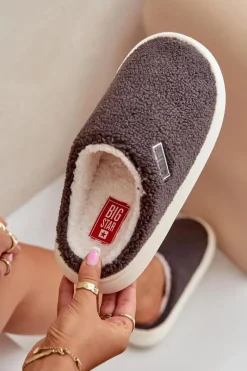 Kapcie Klasyczne></noscript>Big Star Shoes Ocieplane Kapcie Na Grubej Podeszwie Big Star MM274134 Ciemnoszare Szary
