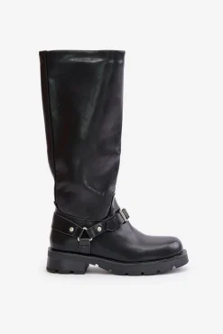 New Ocieplane Kozaki Damskie Na Zamek Eko Skórzane Czarne Tialethe Damskie Kozaki Ocieplane|Kozaki Przed Kolano