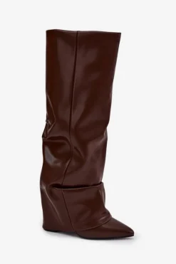 Kozaki Ocieplane|Kozaki Na Słupku></noscript>Boto Ocieplane Kozaki Damskie Z Wywiniętą Cholewką Na Słupku Czekoladowe Elivira Brązowy