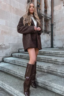 Kozaki Ocieplane|Kozaki Na Słupku></noscript>Boto Ocieplane Kozaki Damskie Z Wywiniętą Cholewką Na Słupku Czekoladowe Elivira Brązowy