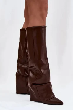 Kozaki Ocieplane|Kozaki Na Słupku></noscript>Boto Ocieplane Kozaki Damskie Z Wywiniętą Cholewką Na Słupku Czekoladowe Elivira Brązowy
