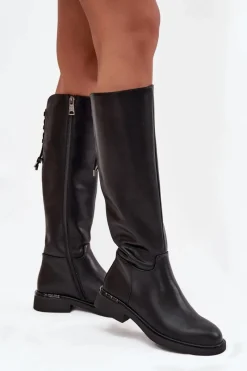 Online Ocieplane Kozaki Damskie Z Naturalnej Skóry Na Płaskim Obcasie Vinceza 66822 Czarne Damskie Kozaki Ocieplane|Muszkieterki