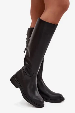 Online Ocieplane Kozaki Damskie Z Naturalnej Skóry Na Płaskim Obcasie Vinceza 66822 Czarne Damskie Kozaki Ocieplane|Muszkieterki