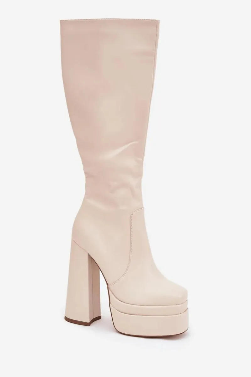 Kozaki Ocieplane|Kozaki Na Słupku>Boto Ocieplane Kozaki Damskie Na Słupku I Platformie Jasnobeżowe Lysara Beżowy