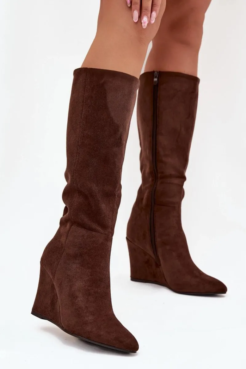 Kozaki Ocieplane|Kozaki Na Koturnie>Boto Ocieplane Kozaki Damskie Na Koturnie Czekoladowe Rosina Brązowy