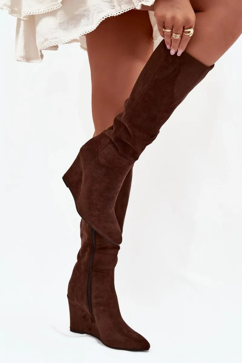 Kozaki Ocieplane|Kozaki Na Koturnie>Boto Ocieplane Kozaki Damskie Na Koturnie Czekoladowe Rosina Brązowy