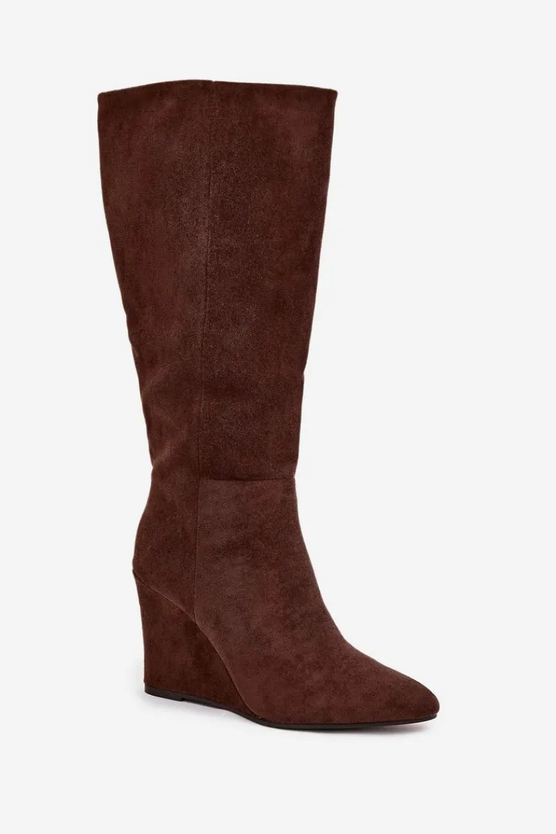 Kozaki Ocieplane|Kozaki Na Koturnie>Boto Ocieplane Kozaki Damskie Na Koturnie Czekoladowe Rosina Brązowy