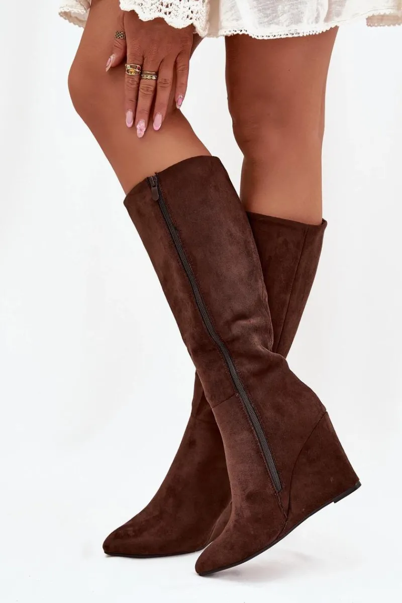 Kozaki Ocieplane|Kozaki Na Koturnie>Boto Ocieplane Kozaki Damskie Na Koturnie Czekoladowe Rosina Brązowy