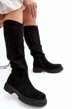 Outlet Evento Ocieplane Kozaki Damskie Przed Kolano Czarne Heliofa