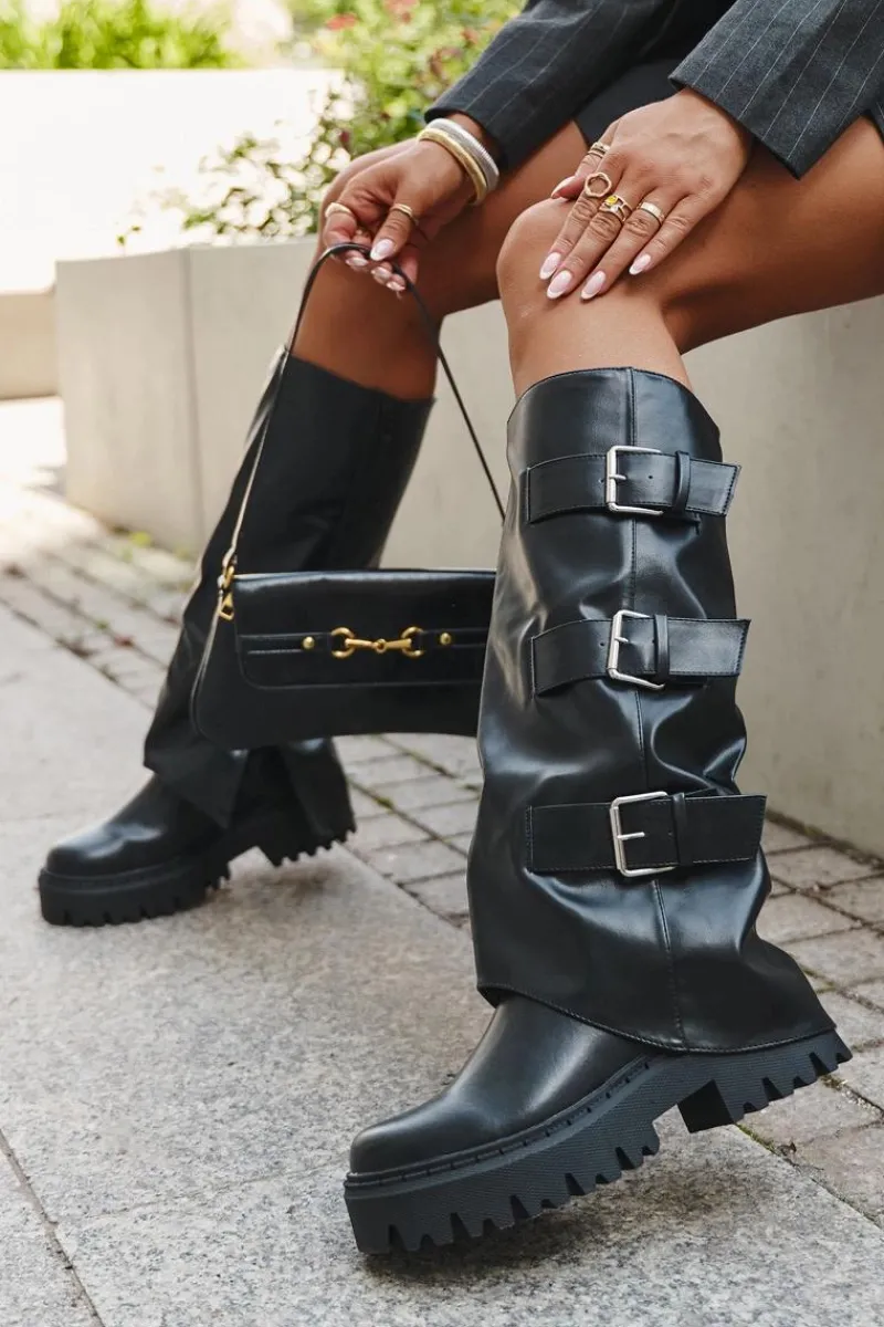 Best Ocieplane Kozaki Damskie Ze Srebrnymi Klamrami Czarne Isavine Damskie Kozaki Ocieplane|Kozaki Płaskie