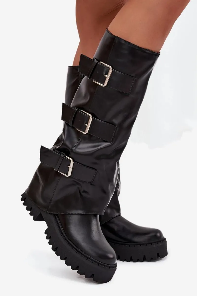 Best Ocieplane Kozaki Damskie Ze Srebrnymi Klamrami Czarne Isavine Damskie Kozaki Ocieplane|Kozaki Płaskie