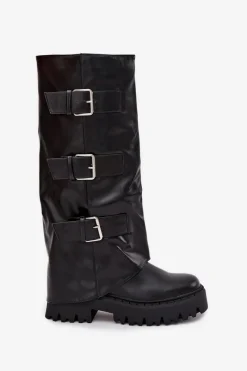 Best Ocieplane Kozaki Damskie Ze Srebrnymi Klamrami Czarne Isavine Damskie Kozaki Ocieplane|Kozaki Płaskie