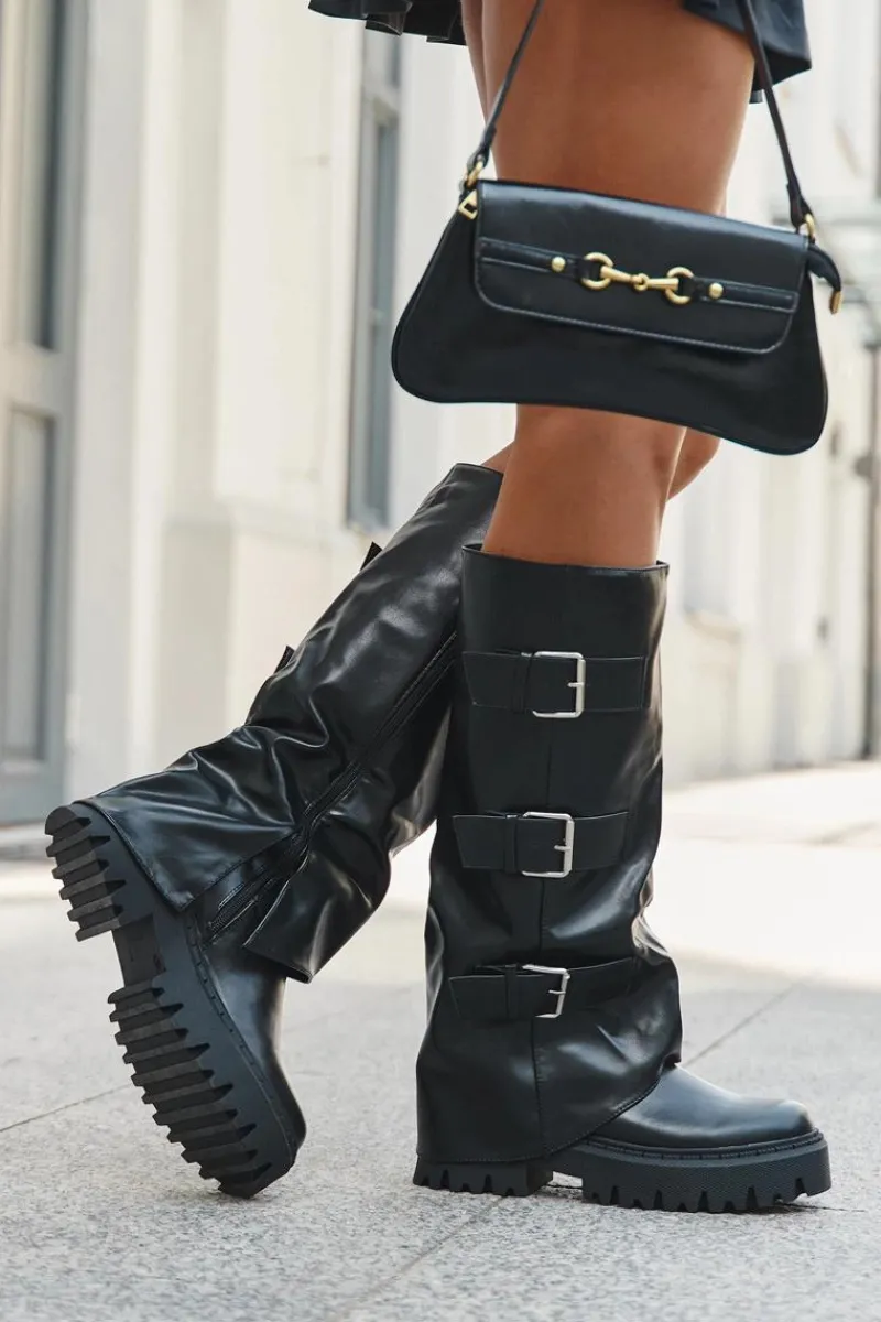 Best Ocieplane Kozaki Damskie Ze Srebrnymi Klamrami Czarne Isavine Damskie Kozaki Ocieplane|Kozaki Płaskie