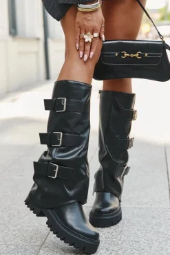 Best Ocieplane Kozaki Damskie Ze Srebrnymi Klamrami Czarne Isavine Damskie Kozaki Ocieplane|Kozaki Płaskie