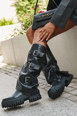 Best Ocieplane Kozaki Damskie Ze Srebrnymi Klamrami Czarne Isavine Damskie Kozaki Ocieplane|Kozaki Płaskie