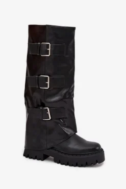 Best Ocieplane Kozaki Damskie Ze Srebrnymi Klamrami Czarne Isavine Damskie Kozaki Ocieplane|Kozaki Płaskie