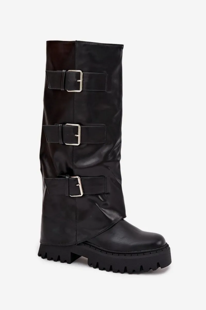 Best Ocieplane Kozaki Damskie Ze Srebrnymi Klamrami Czarne Isavine Damskie Kozaki Ocieplane|Kozaki Płaskie