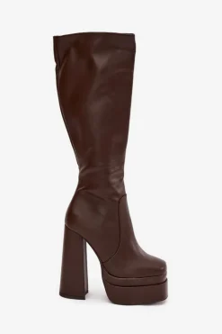 Hot Boto Ocieplane Kozaki Damskie Na Słupku I Platformie Czekoladowe Lysara