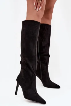 Clearance Ocieplane Kozaki Damskie Na Szpilce Z Eko Zamszu Czarne Rosavine Damskie Kozaki Ocieplane|Kozaki Na Szpilce