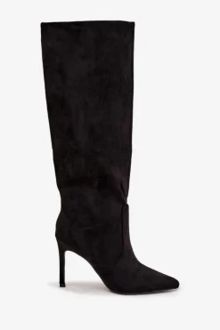 Clearance Ocieplane Kozaki Damskie Na Szpilce Z Eko Zamszu Czarne Rosavine Damskie Kozaki Ocieplane|Kozaki Na Szpilce