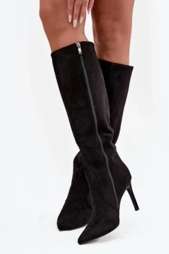 Clearance Ocieplane Kozaki Damskie Na Szpilce Z Eko Zamszu Czarne Rosavine Damskie Kozaki Ocieplane|Kozaki Na Szpilce