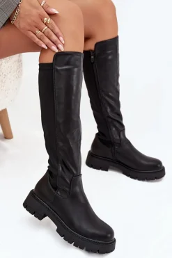 Ocieplane Kozaki Damskie Na Zamek Czarne Harlina Damskie Kozaki Ocieplane|Kozaki Płaskie