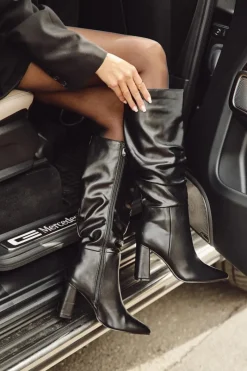 Kozaki Na Słupku|Kozaki Przed Kolano>Boto Ocieplane Kozaki Damskie Na Słupku Z Marszczeniem Czarne Dariane