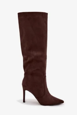 Online Boto Ocieplane Kozaki Damskie Na Szpilce Z Eko Zamszu Czekoladowe Rosavine Brązowy