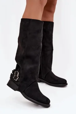 Best Boto Ocieplane Kozaki Damskie Z Klamrami Czarne Umbria Czarny