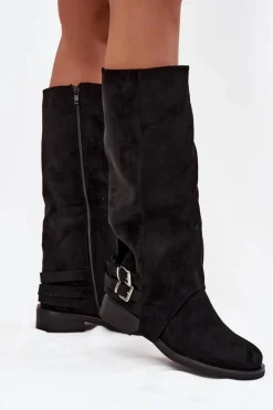 Best Boto Ocieplane Kozaki Damskie Z Klamrami Czarne Umbria Czarny