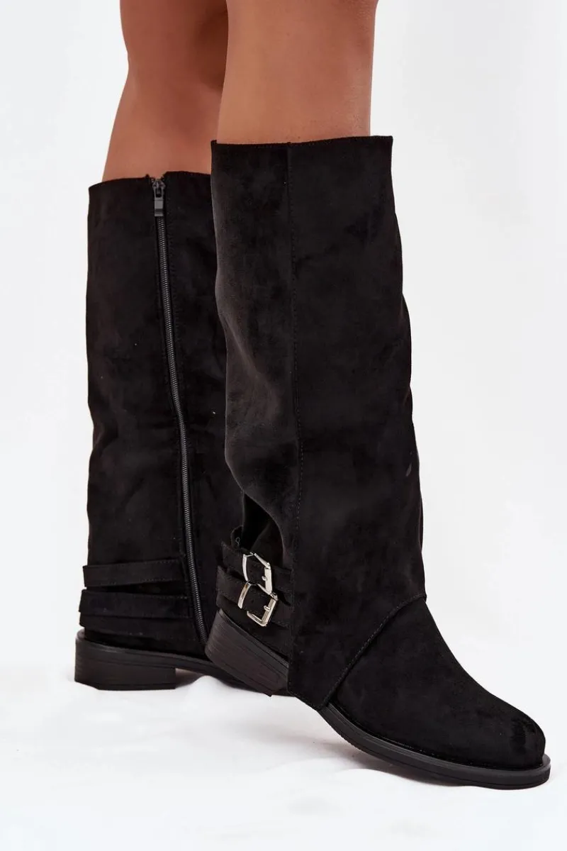 Best Boto Ocieplane Kozaki Damskie Z Klamrami Czarne Umbria Czarny