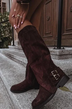 Clearance Ocieplane Kozaki Damskie Z Klamrami Czekoladowe Umbria Damskie Kozaki Ocieplane|Kozaki Z Wywiniętą Cholewką