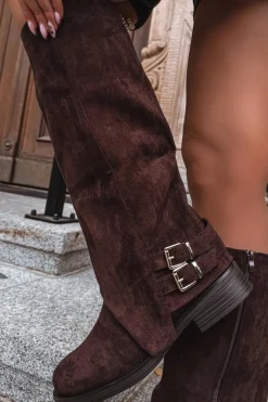 Clearance Ocieplane Kozaki Damskie Z Klamrami Czekoladowe Umbria Damskie Kozaki Ocieplane|Kozaki Z Wywiniętą Cholewką