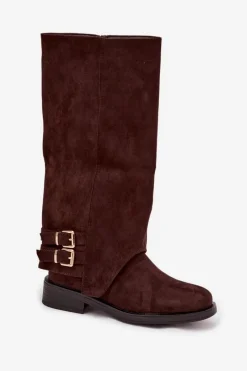 Clearance Ocieplane Kozaki Damskie Z Klamrami Czekoladowe Umbria Damskie Kozaki Ocieplane|Kozaki Z Wywiniętą Cholewką