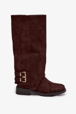 Clearance Ocieplane Kozaki Damskie Z Klamrami Czekoladowe Umbria Damskie Kozaki Ocieplane|Kozaki Z Wywiniętą Cholewką