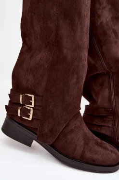 Clearance Ocieplane Kozaki Damskie Z Klamrami Czekoladowe Umbria Damskie Kozaki Ocieplane|Kozaki Z Wywiniętą Cholewką