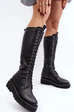 Hot Boto Ocieplane Kozaki Glany Damskie Przed Kolano Czarne Lliclies