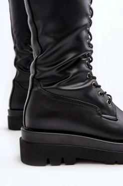 Hot Boto Ocieplane Kozaki Glany Damskie Przed Kolano Czarne Lliclies