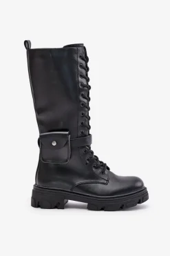 Outlet Ocieplane Kozaki Glany Do Połowy Łydki Z Saszetką Czarne Temisza Damskie Kozaki Wiosenne|Kozaki Płaskie