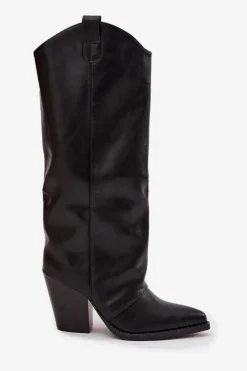 Clearance Boto Ocieplane Kozaki Kowbojki Na Słupku Z Eko Skóry Czarne Mavine Czarny