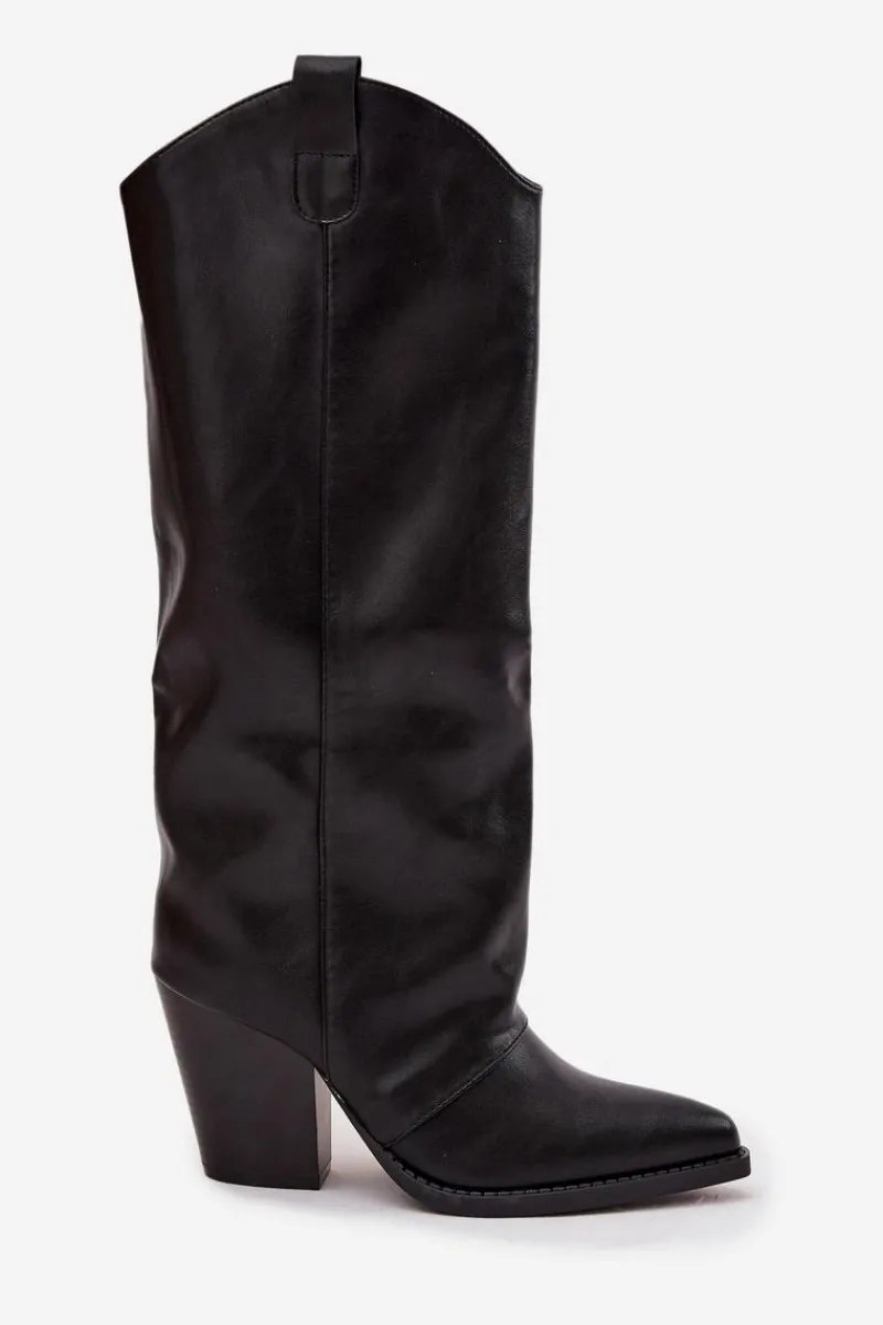 Clearance Boto Ocieplane Kozaki Kowbojki Na Słupku Z Eko Skóry Czarne Mavine Czarny