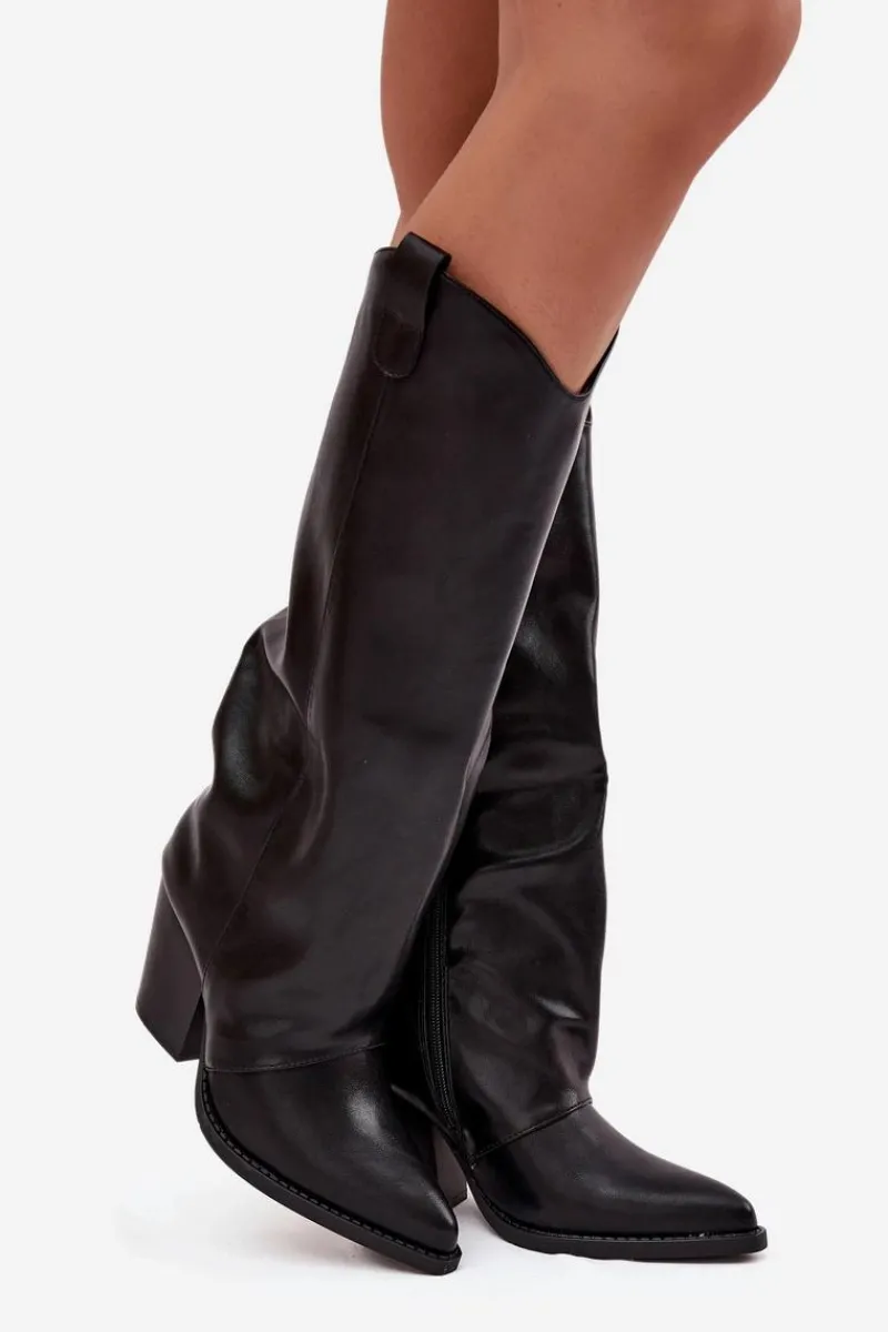 Clearance Boto Ocieplane Kozaki Kowbojki Na Słupku Z Eko Skóry Czarne Mavine Czarny