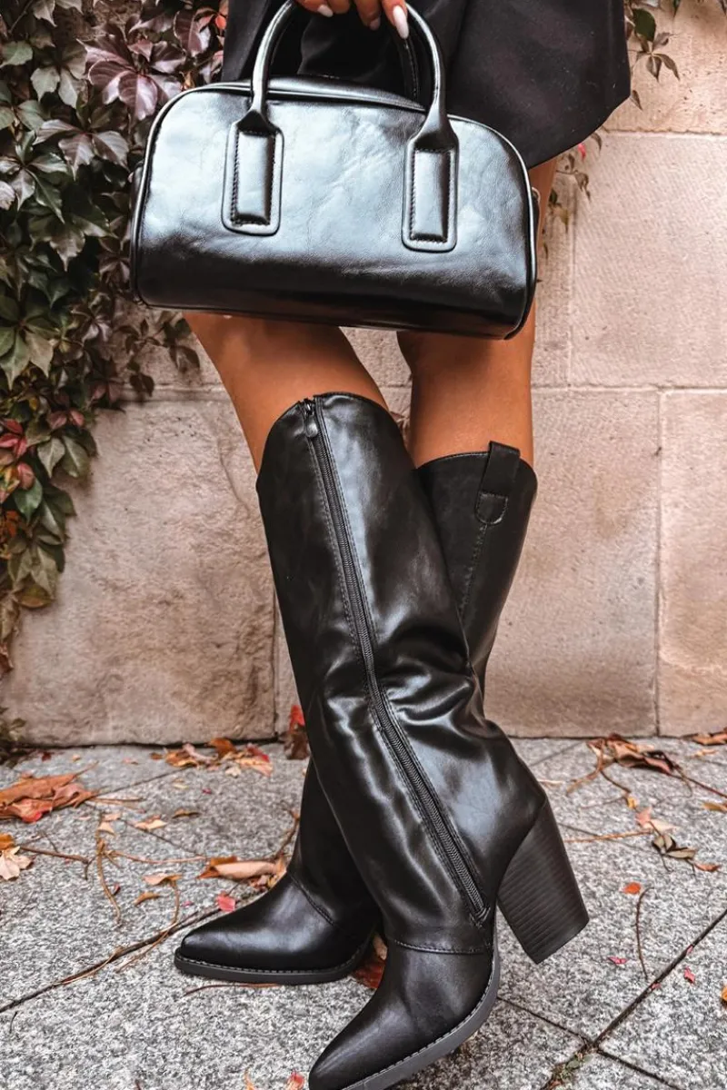 Clearance Boto Ocieplane Kozaki Kowbojki Na Słupku Z Eko Skóry Czarne Mavine Czarny