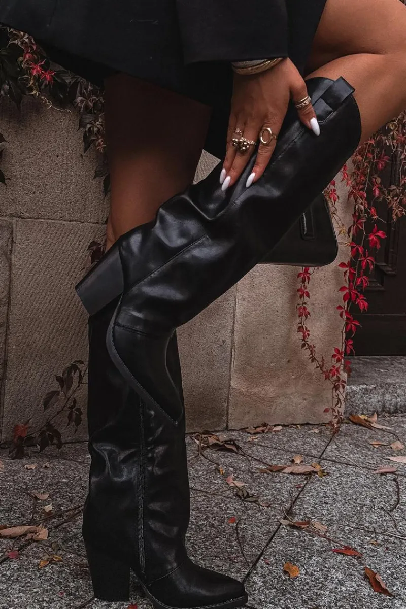 Clearance Boto Ocieplane Kozaki Kowbojki Na Słupku Z Eko Skóry Czarne Mavine Czarny